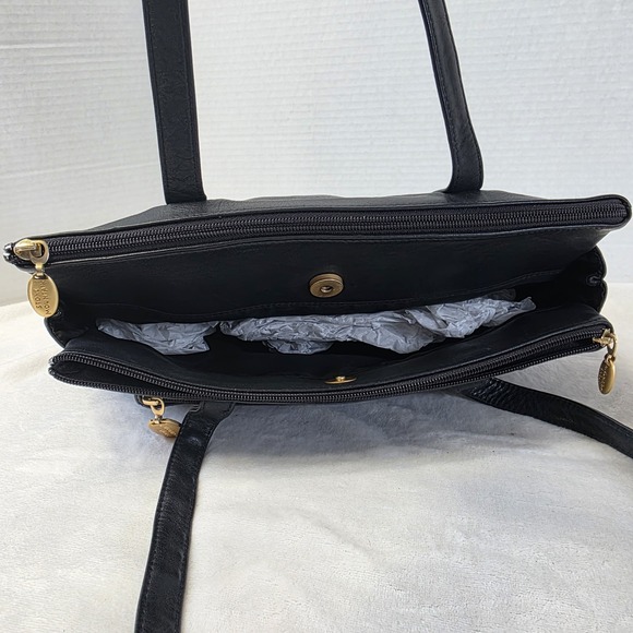 Stone Mountain Black Soft Vegan Leather Shoulder Bag Multiple Pockets Grannycore - Picture 7 of 11